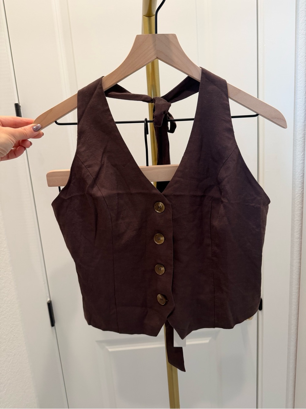 Mustard Seed Dark Brown Button-Front Halter Vest